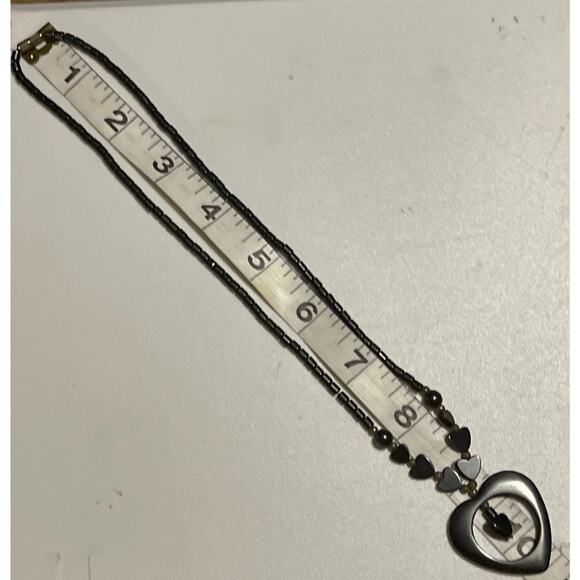 Vintage Hematite Heart Jewelry Pendant Necklace Gothic Energy Dark Metallic Look - Picture 4 of 4